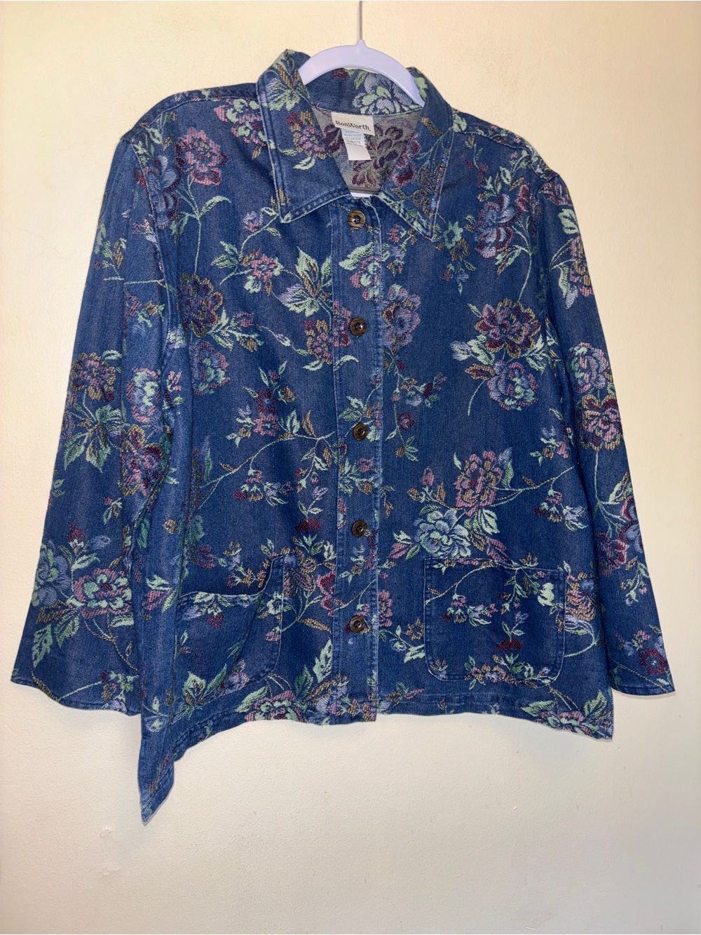 Vtg BonWorth Floral Shacket Sz LP Cotton Embroidered Button Tapestry Grandmacore